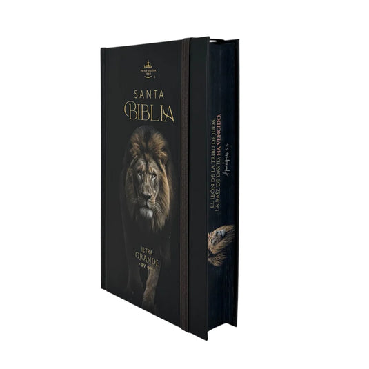 Biblia RVR 1960, Tamaño Manual, Letra Grande, tapa dura con elástico negra León de Judá
