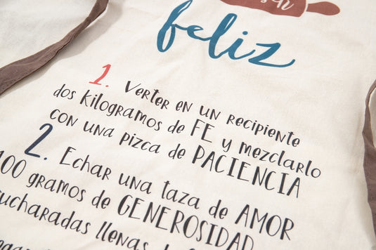 Delantal de algodón Receta para ser feliz