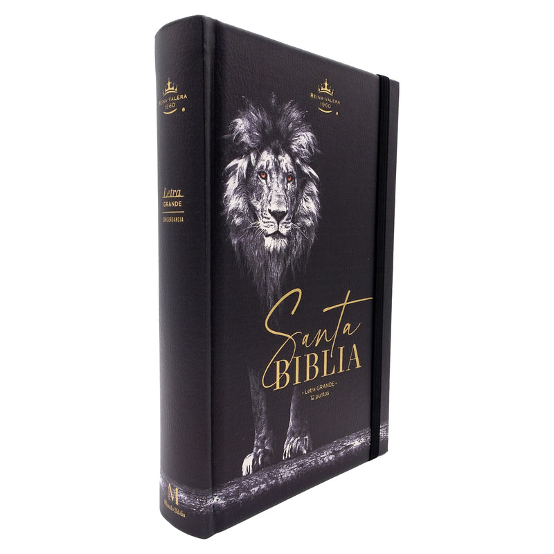 Cargue la imagen en el visor de la galería, Biblia RVR 1960, Tamaño Manual, Letra Grande, tapa dura con elástico León
