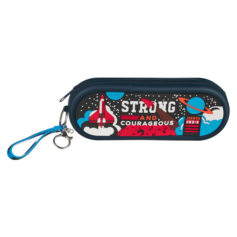 Cargue la imagen en el visor de la galería, Estuche "Strong and Courageous" – Josué 1:9, azul
