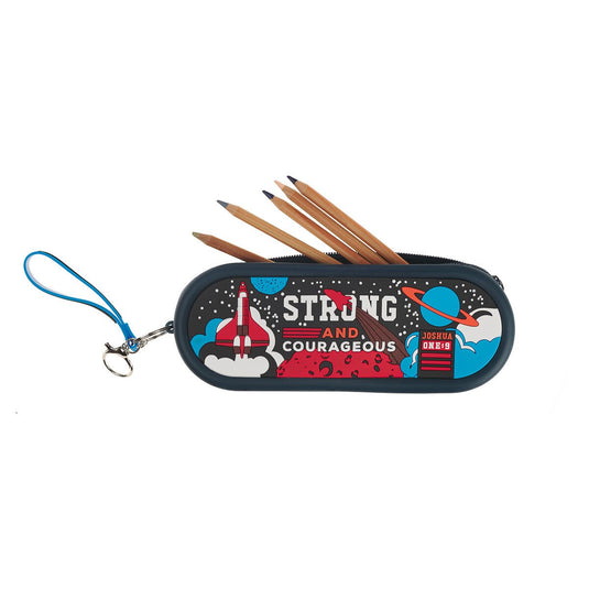 Estuche "Strong and Courageous" – Josué 1:9, azul