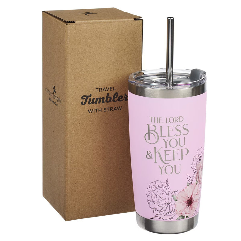 Cargue la imagen en el visor de la galería, Vaso térmico de acero inoxidable con pajilla "The Lord Bless You and Keep You" – Números 6:24
