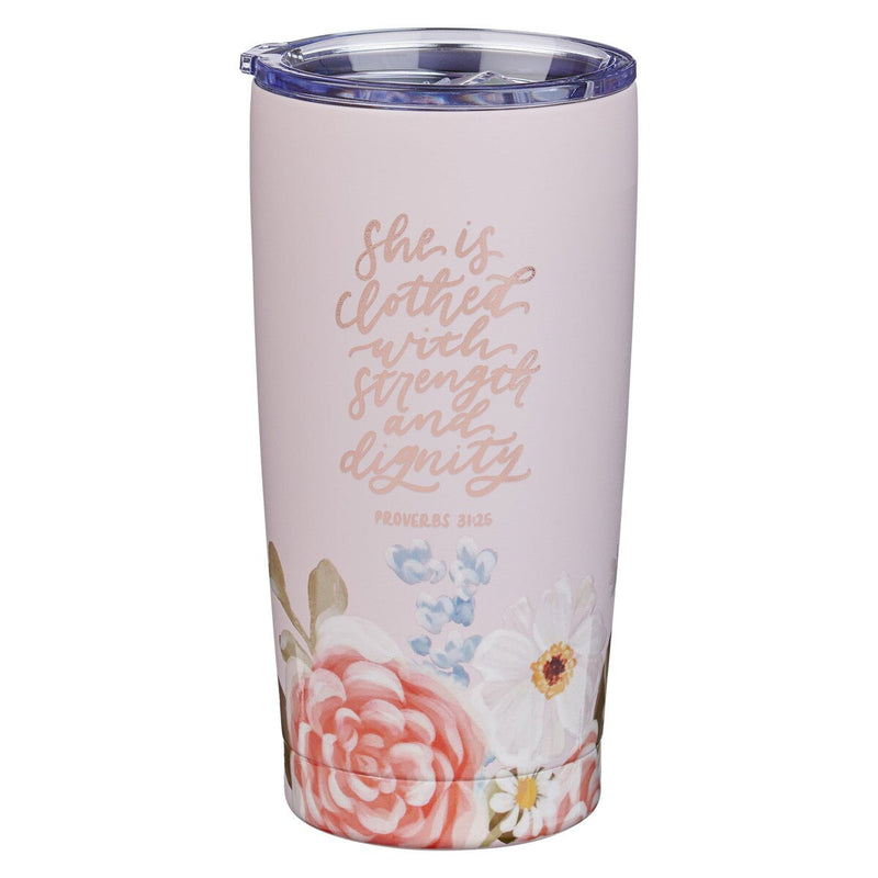 Cargue la imagen en el visor de la galería, Vaso térmico de acero inoxidable "Strength &amp; Dignity" – Proverbios 31:25
