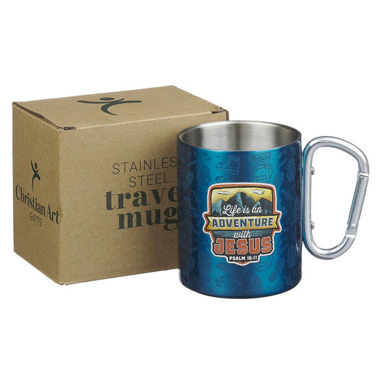 Taza de acero Inoxidable "Adventure with Jesus" – Salmo 16:11
