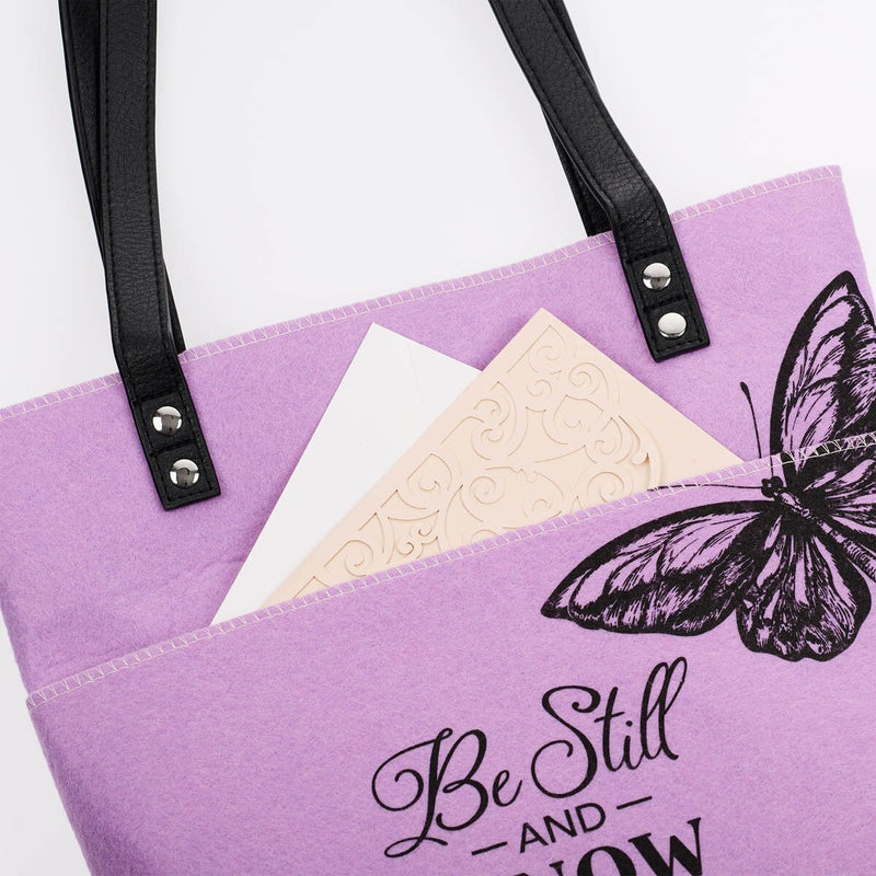 Cargue la imagen en el visor de la galería, Bolso Tote "Be Still and Know" – Salmo 46:10, lavanda mariposas

