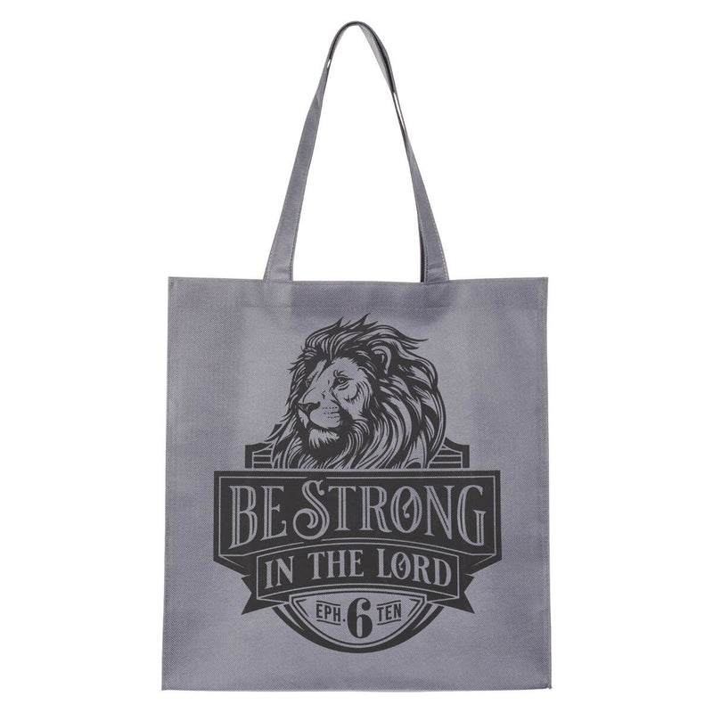 Cargue la imagen en el visor de la galería, Bolso Tote Reutilizable "Be Strong in the Lord" – Efesios 6:10, gris león
