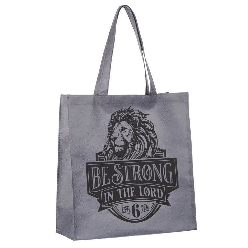 Cargue la imagen en el visor de la galería, Bolso Tote Reutilizable "Be Strong in the Lord" – Efesios 6:10, gris león
