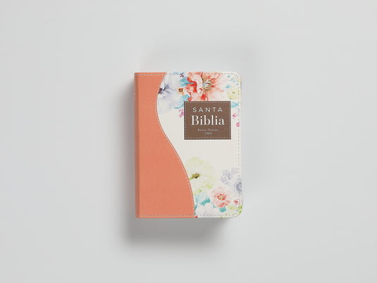 Biblia de Bolsillo RVR 1960, imitación piel naranja flores