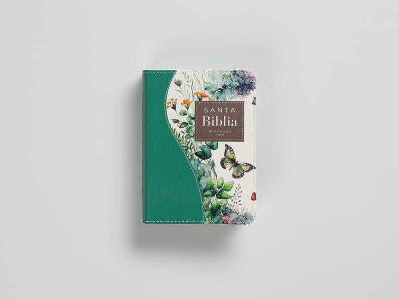 Cargue la imagen en el visor de la galería, Biblia de Bolsillo RVR 1960, imitación piel verde flores y mariposas
