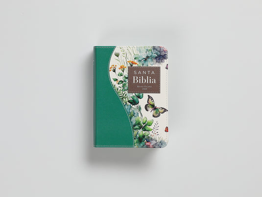 Biblia de Bolsillo RVR 1960, imitación piel verde flores y mariposas
