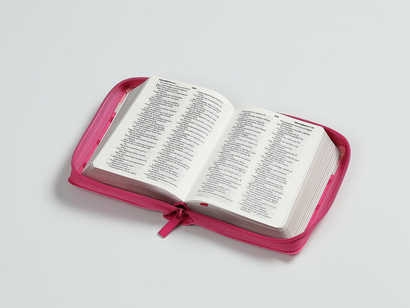 Cargue la imagen en el visor de la galería, Biblia de Bolsillo RVR 1960, Cierre zíper, imitación piel tonos rosados con Corazones
