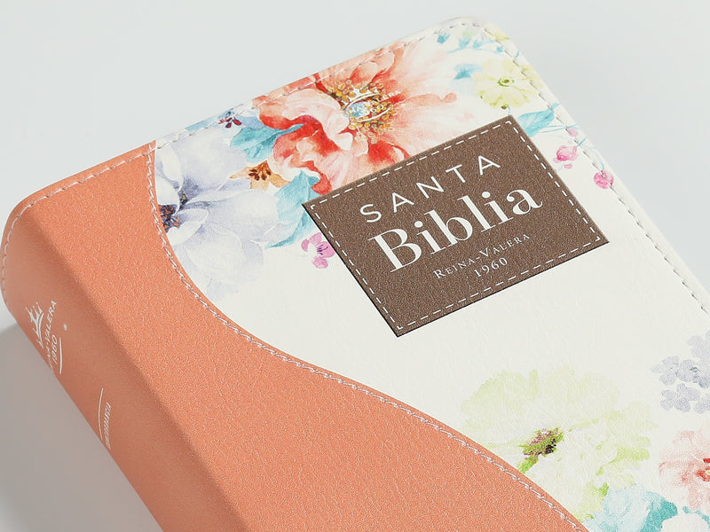 Cargue la imagen en el visor de la galería, Biblia de Bolsillo RVR 1960, imitación piel naranja flores
