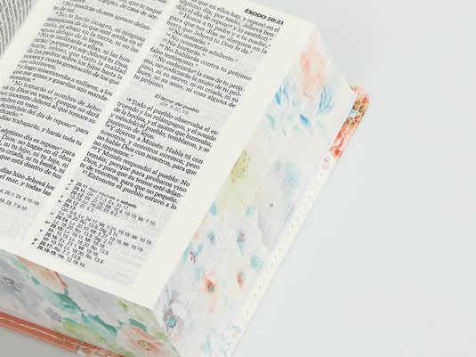 Biblia de Bolsillo RVR 1960, imitación piel naranja flores