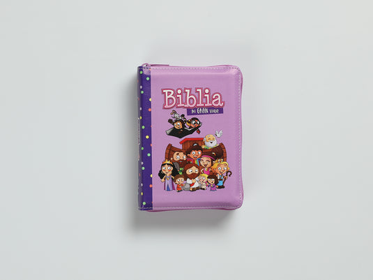 Biblia para niños de bolsillo Mi gran viaje RVR 1960, Cierre zíper, imitación piel lila