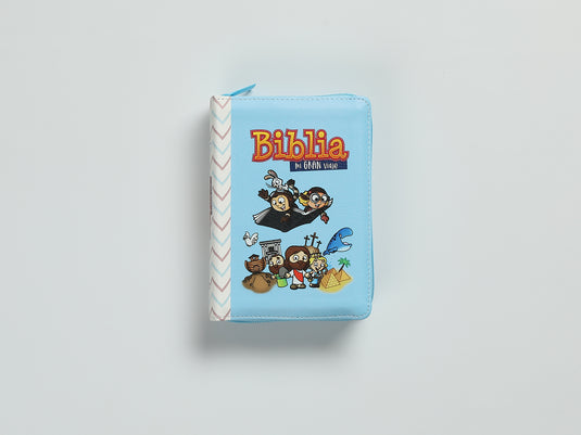 Biblia para niños de bolsillo Mi gran viaje RVR 1960, Cierre zíper, imitación piel celeste