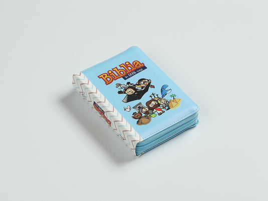 Biblia para niños de bolsillo Mi gran viaje RVR 1960, Cierre zíper, imitación piel celeste