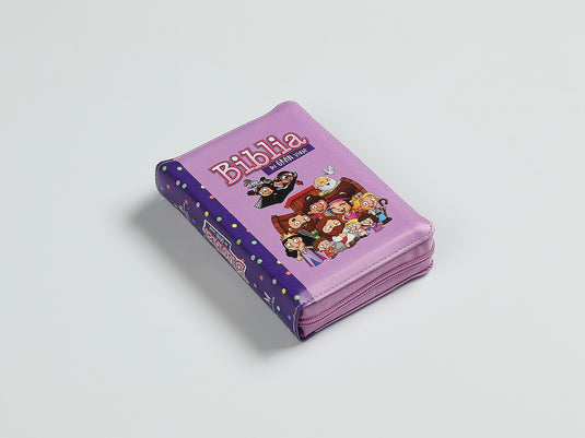 Biblia para niños de bolsillo Mi gran viaje RVR 1960, Cierre zíper, imitación piel lila