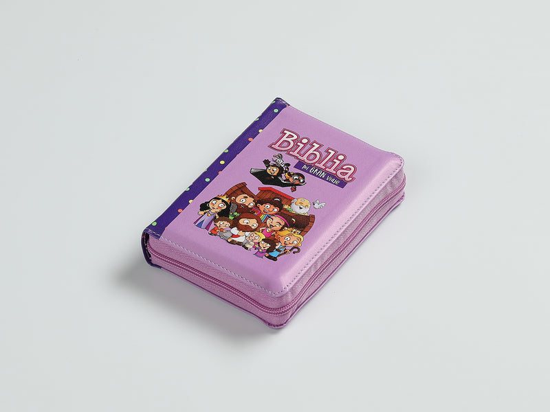 Cargue la imagen en el visor de la galería, Biblia para niños de bolsillo Mi gran viaje RVR 1960, Cierre zíper, imitación piel lila
