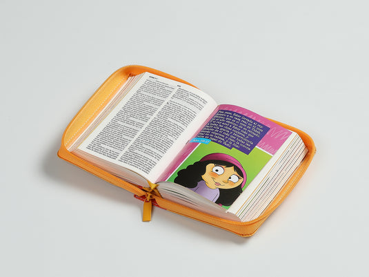 Biblia para niños de bolsillo Mi gran viaje RVR 1960, Cierre zíper, imitación piel naranja