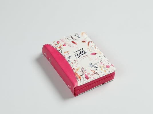Biblia RVR 1960, Tamaño portátil, Cierre zíper, Letra Grande, imitación piel fucsia primaveral
