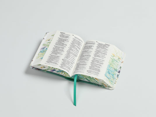 Biblia de Bolsillo RVR 1960, imitación piel verde flores y mariposas