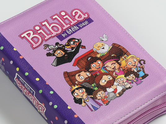 Biblia para niños de bolsillo Mi gran viaje RVR 1960, Cierre zíper, imitación piel lila
