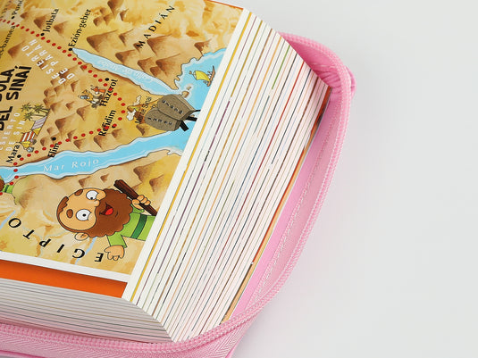 Biblia para niños de bolsillo Mi gran viaje RVR 1960, Cierre zíper, imitación piel rosada