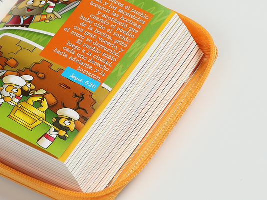 Biblia para niños de bolsillo Mi gran viaje RVR 1960, Cierre zíper, imitación piel naranja