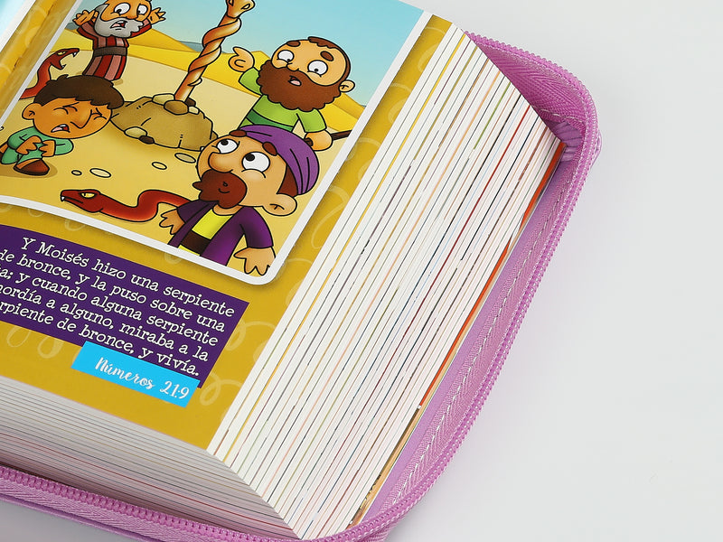 Cargue la imagen en el visor de la galería, Biblia para niños de bolsillo Mi gran viaje RVR 1960, Cierre zíper, imitación piel lila
