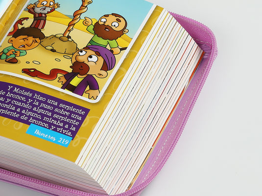 Biblia para niños de bolsillo Mi gran viaje RVR 1960, Cierre zíper, imitación piel lila