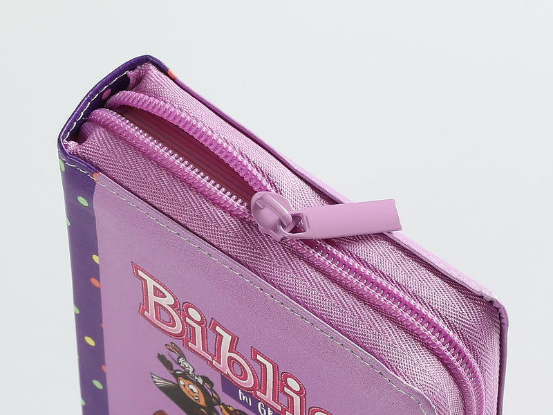 Cargue la imagen en el visor de la galería, Biblia para niños de bolsillo Mi gran viaje RVR 1960, Cierre zíper, imitación piel lila
