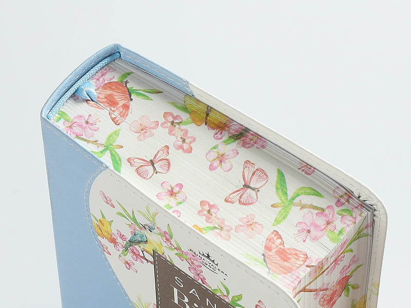 Cargue la imagen en el visor de la galería, Biblia de Bolsillo RVR 1960, imitación piel celeste flores y pájaros
