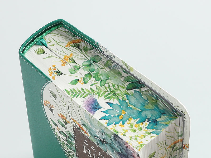 Cargue la imagen en el visor de la galería, Biblia de Bolsillo RVR 1960, imitación piel verde flores y mariposas

