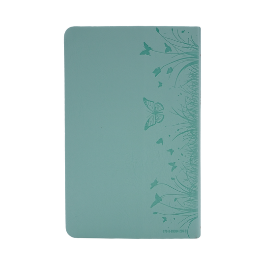 Biblia RVR 1960, Tamaño manual, Letra Grande, imitación piel menta mariposas