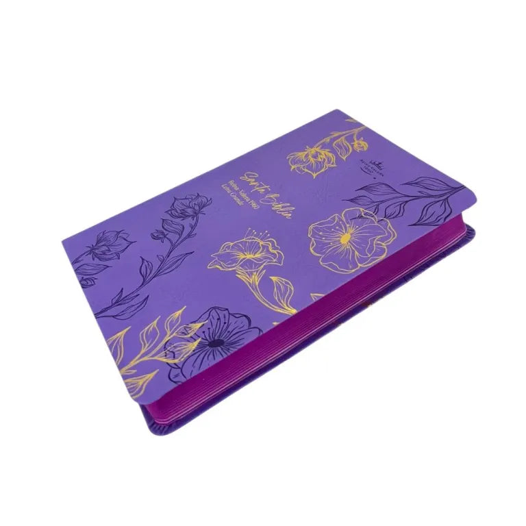 Cargue la imagen en el visor de la galería, Biblia RVR 1960, Tamaño Manual, Letra Grande, imitación piel morado flores
