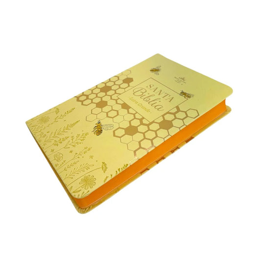Biblia RVR 1960, Tamaño Manual, Letra Grande, imitación piel amarillo abejas