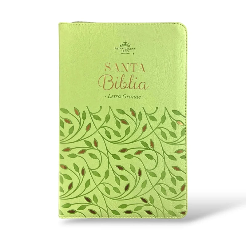Cargue la imagen en el visor de la galería, Biblia RVR 1960, Tamaño portátil, Cierre zíper, Letra Grande, imitación piel verde olivo
