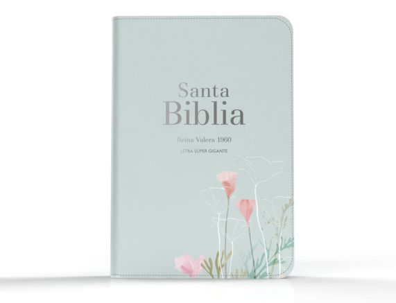 Cargue la imagen en el visor de la galería, Biblia RVR 1960, Letra Súper Gigante, imitación piel menta flores
