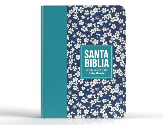 Cargue la imagen en el visor de la galería, Biblia RVR 1960, Tamaño compacta, Letra Grande, imitación piel verde azulado flores
