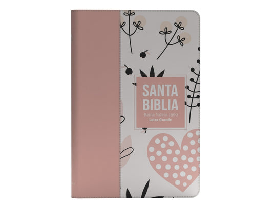 Biblia RVR 1960, Tamaño manual, Letra Grande, imitación piel rosa claro corazón