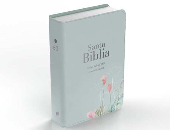 Cargue la imagen en el visor de la galería, Biblia RVR 1960, Letra Súper Gigante, imitación piel menta flores
