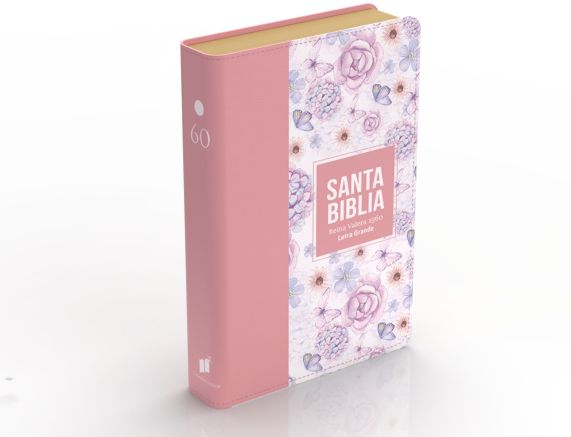 Cargue la imagen en el visor de la galería, Biblia RVR 1960, Tamaño manual, Letra Grande, imitación piel rosa claro mariposas y flores
