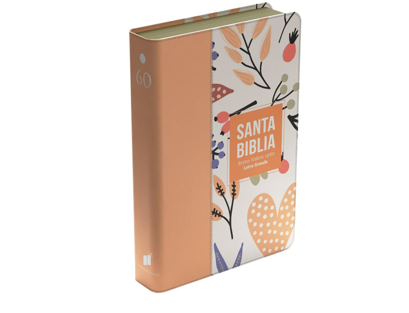 Cargue la imagen en el visor de la galería, Biblia RVR 1960, Tamaño manual, Letra Grande, imitación piel naranja corazón
