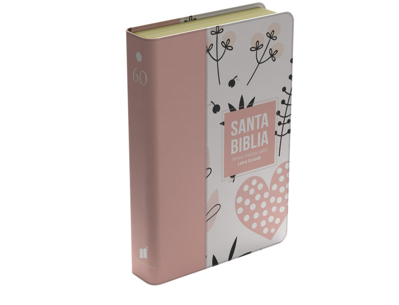 Cargue la imagen en el visor de la galería, Biblia RVR 1960, Tamaño manual, Letra Grande, imitación piel rosa claro corazón
