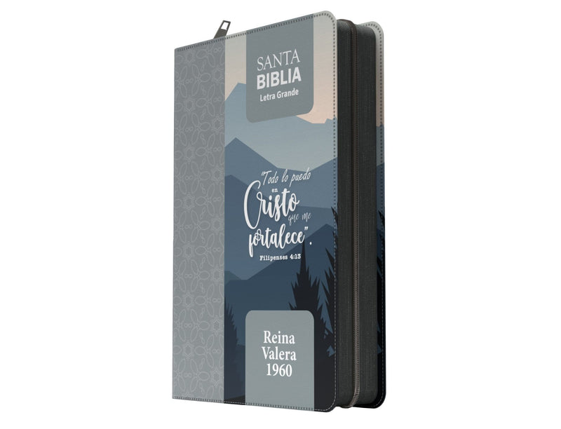 Cargue la imagen en el visor de la galería, Biblia RVR 1960, Tamaño manual, Cierre zíper, con índice, Letra Grande, imitación piel gris
