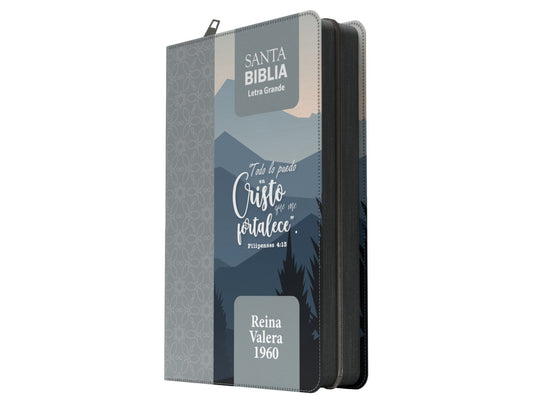 Biblia RVR 1960, Tamaño manual, Cierre zíper, con índice, Letra Grande, imitación piel gris