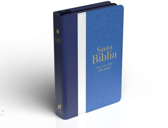 Biblia RVR 1960, Tamaño manual, Cierre zíper, con índice, Letra Grande, imitación piel tonos azules