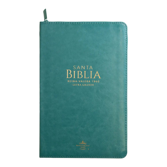 Santa Biblia RVR 1960, Tamaño Manual, Letra Grande, i/piel con cierre turquesa