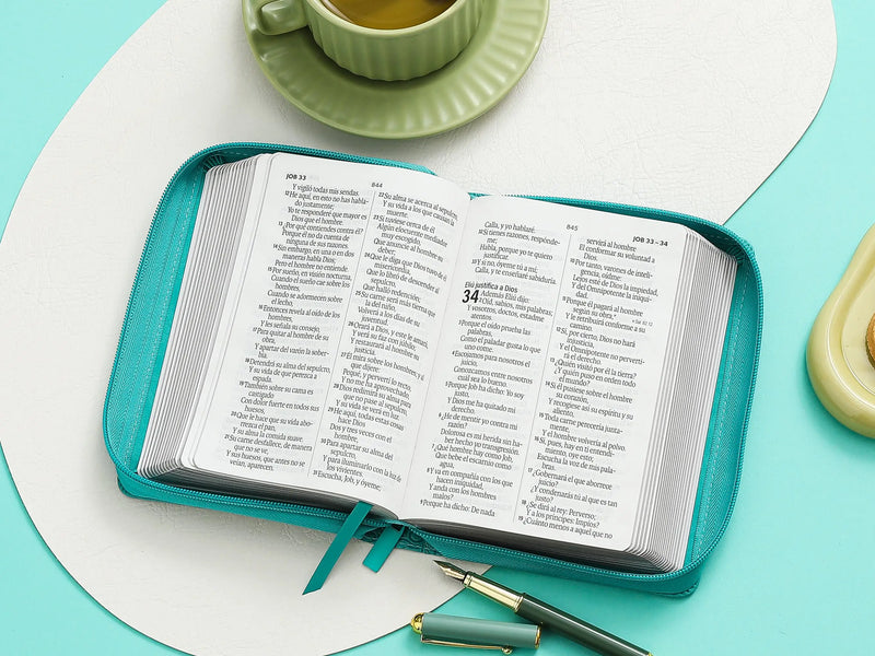 Cargue la imagen en el visor de la galería, Biblia RVR60 RVR 1960, Tamaño Compacto, Letra Grande, Cierre zíper, imitación piel turquesa floral
