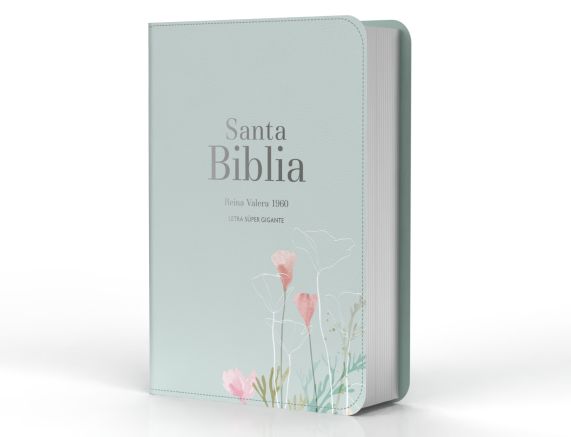 Cargue la imagen en el visor de la galería, Biblia RVR 1960, Letra Súper Gigante, imitación piel menta flores
